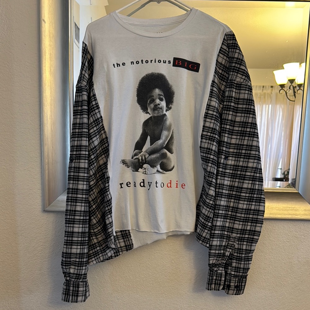 Notorious B.I.G. Kids Plaid Sleeve Shirt - Black and White